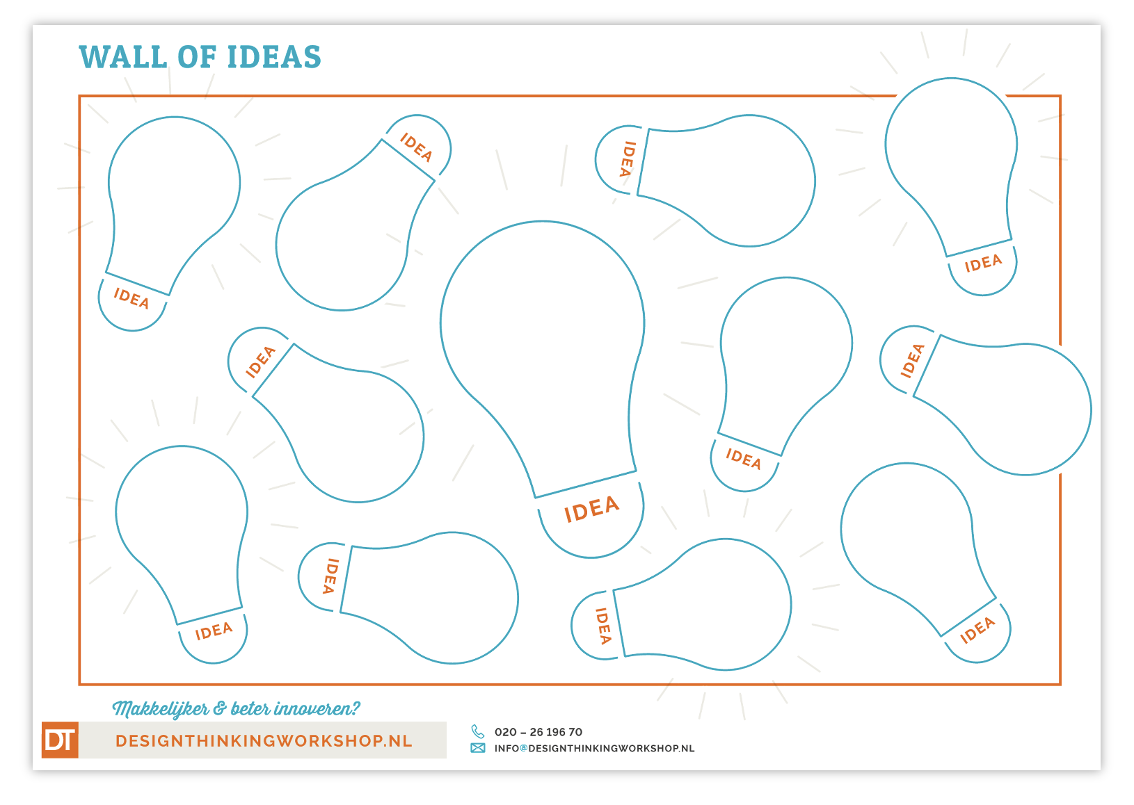 wall of ideas template design thinking